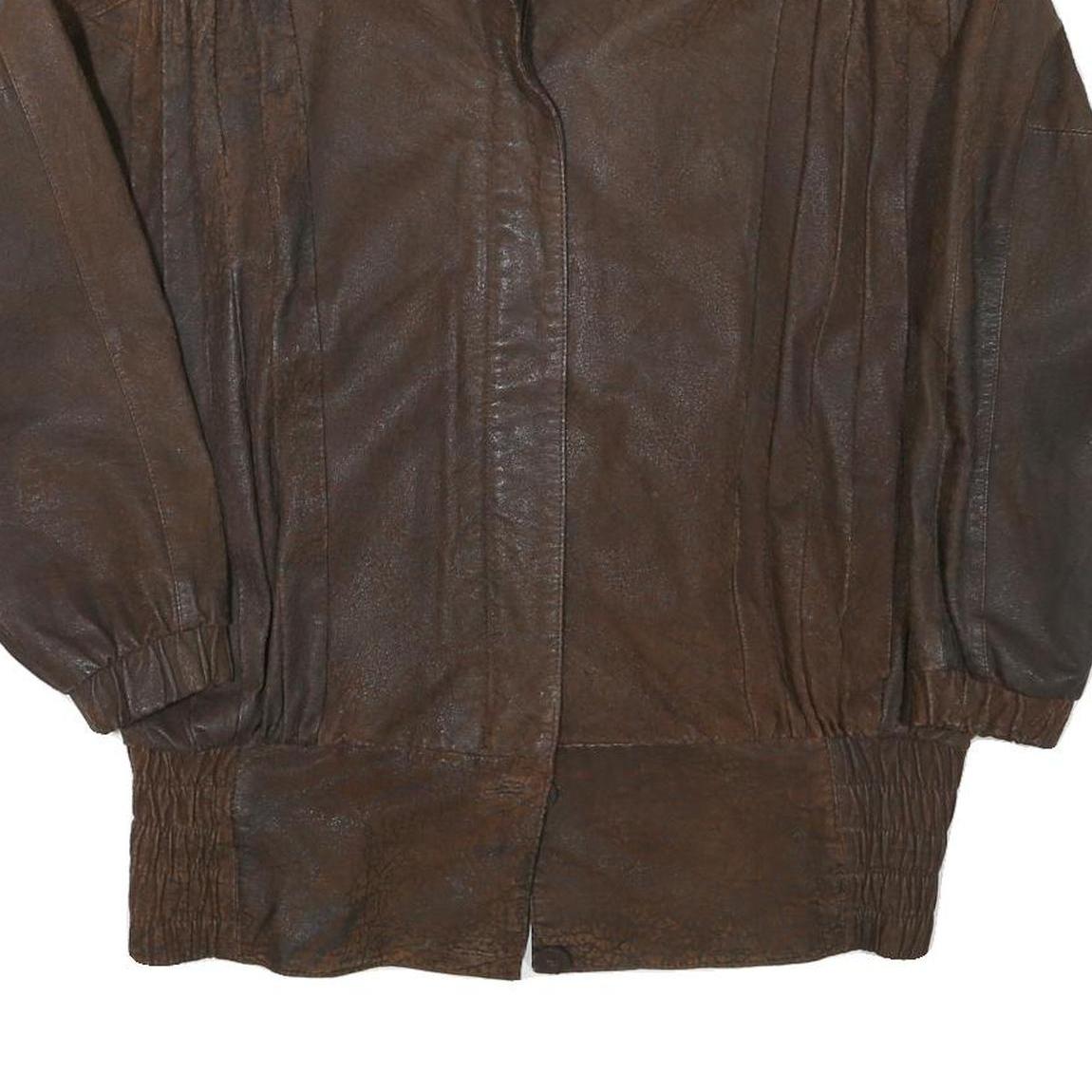 PELLE CUIR Womens Brown Leather Bomber Jacket M Woven Relaxed Fit Zip