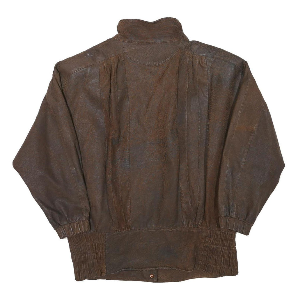 PELLE CUIR Womens Brown Leather Bomber Jacket M Woven Relaxed Fit Zip