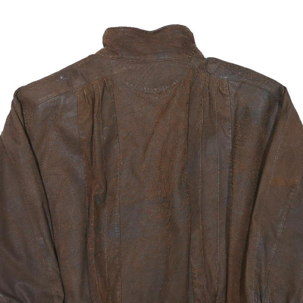 PELLE CUIR Womens Brown Leather Bomber Jacket M Woven Relaxed Fit Zip