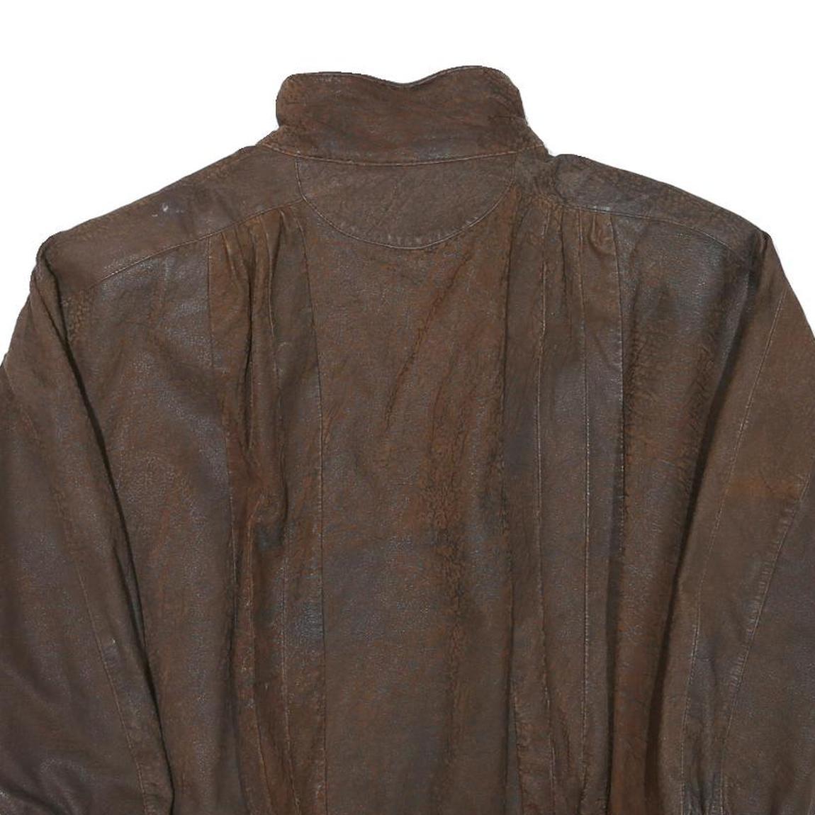 PELLE CUIR Womens Brown Leather Bomber Jacket M Woven Relaxed Fit Zip