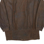 PELLE CUIR Womens Brown Leather Bomber Jacket M Woven Relaxed Fit Zip