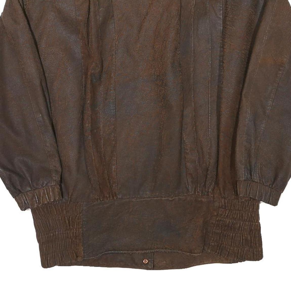 PELLE CUIR Womens Brown Leather Bomber Jacket M Woven Relaxed Fit Zip