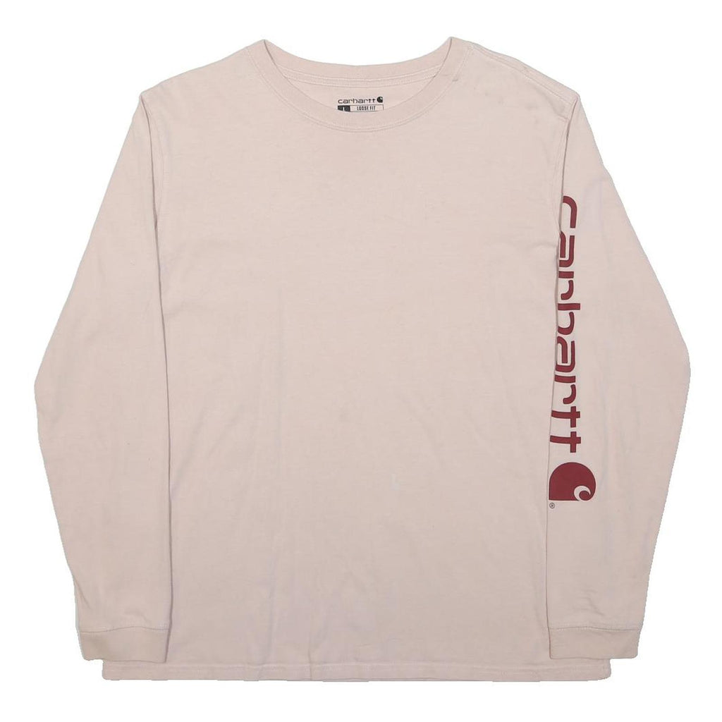 CARHARTT Boys Beige Long Sleeve Crew Neck T-Shirt Logo L Cotton Blend
