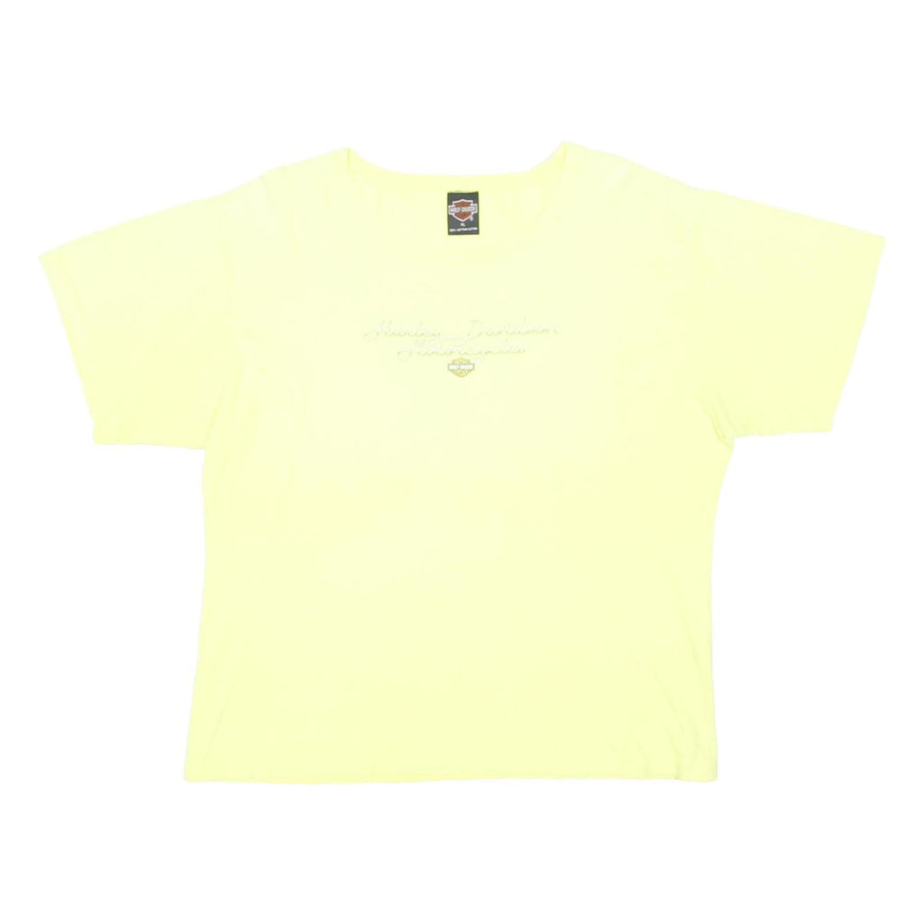 HARLEY DAVIDSON Womens Yellow Cotton Blend Graphic T-Shirt XL Crew Neck Short