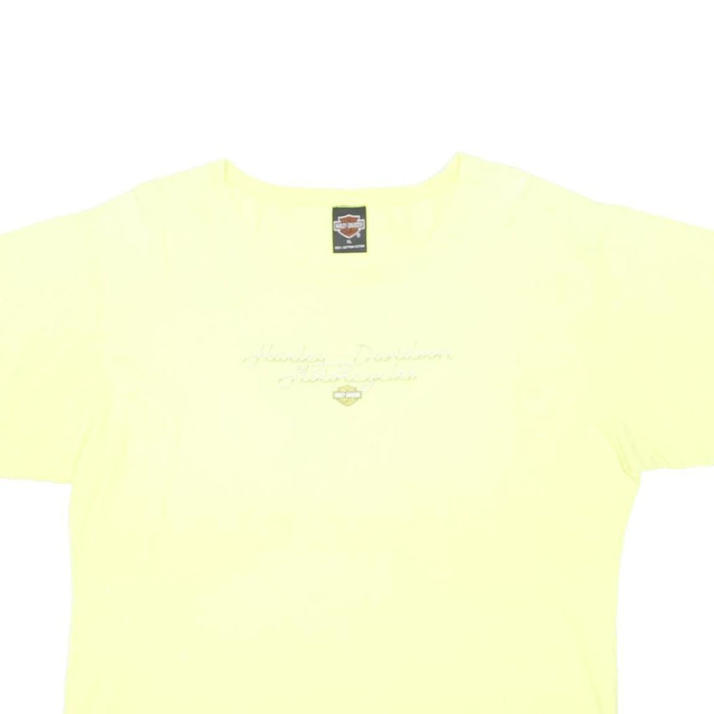 HARLEY DAVIDSON Womens Yellow Cotton Blend Graphic T-Shirt XL Crew Neck Short