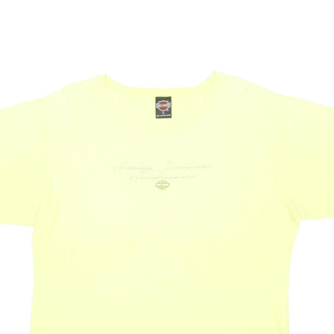 HARLEY DAVIDSON Womens Yellow Cotton Blend Graphic T-Shirt XL Crew Neck Short