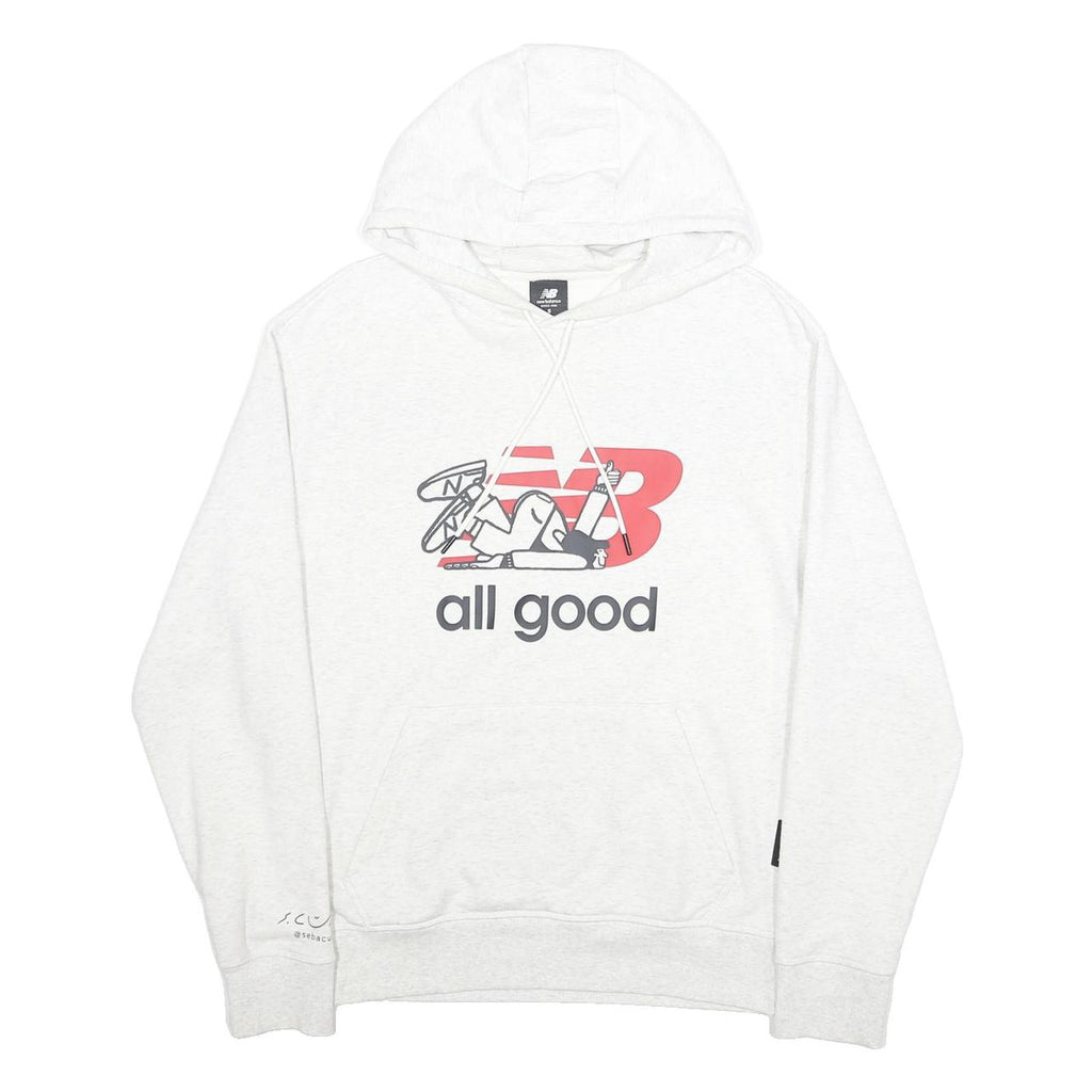 NEW BALANCE Mens White Pullover Hoodie S All Good Graphic Print Casual