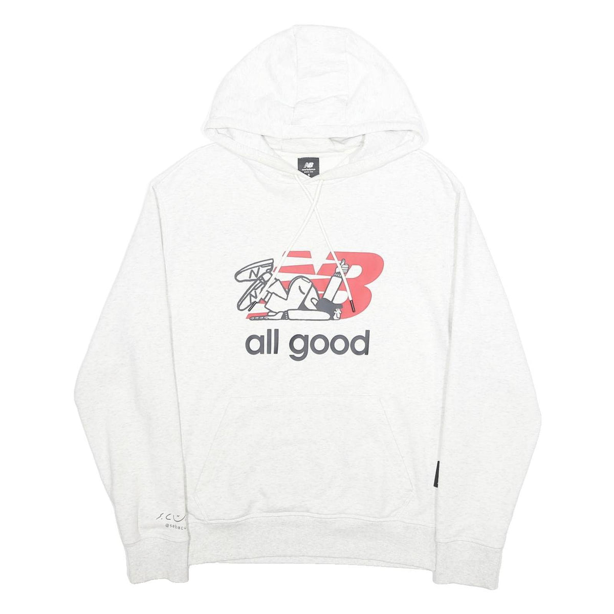 NEW BALANCE Mens White Pullover Hoodie S All Good Graphic Print Casual