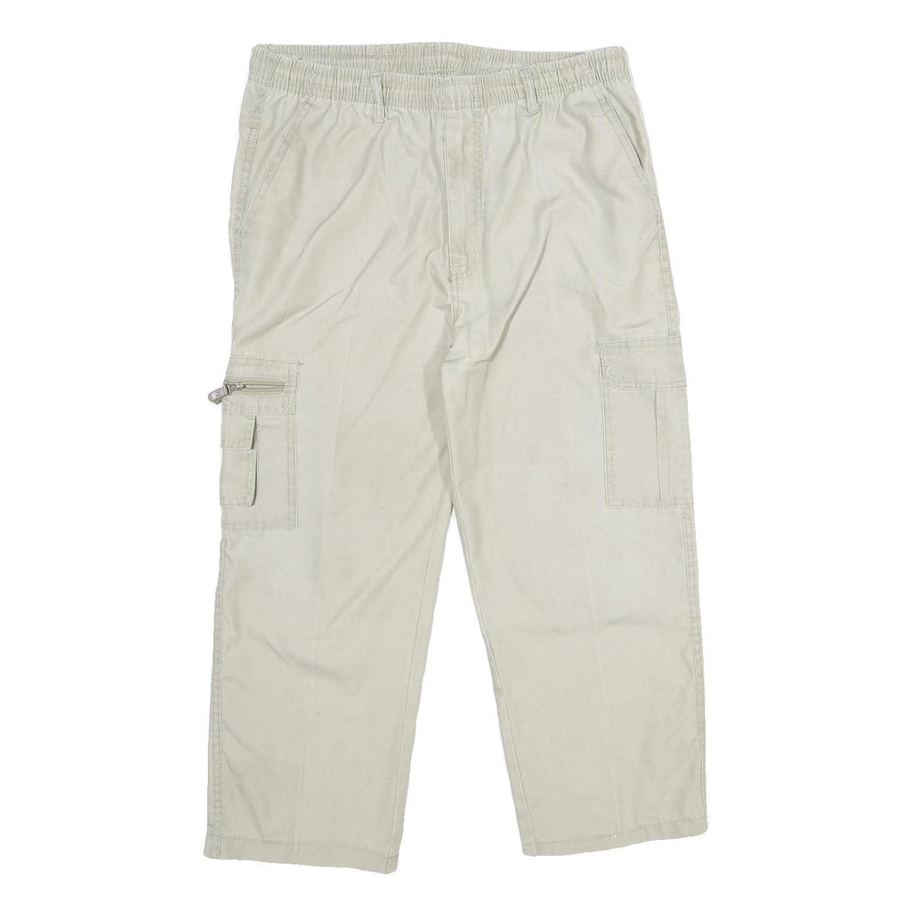 LANZANS Mens Cotton Blend Beige Relaxed Cargo Trousers W34 L23 Drawstring