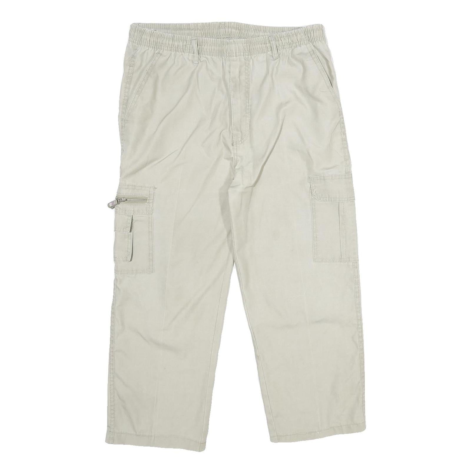 LANZANS Mens Cotton Blend Beige Relaxed Cargo Trousers W34 L23 Drawstring