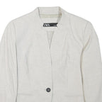 ZARA Womens Cream Button Jacket S Polyester Blend Plain Elegant Tailored
