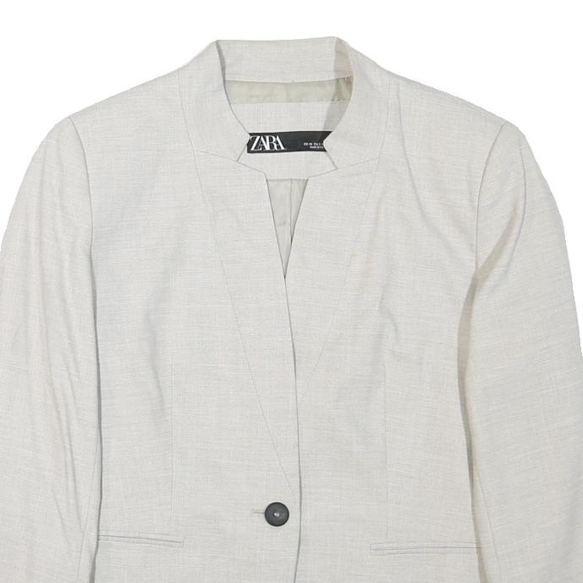 ZARA Womens Cream Button Jacket S Polyester Blend Plain Elegant Tailored