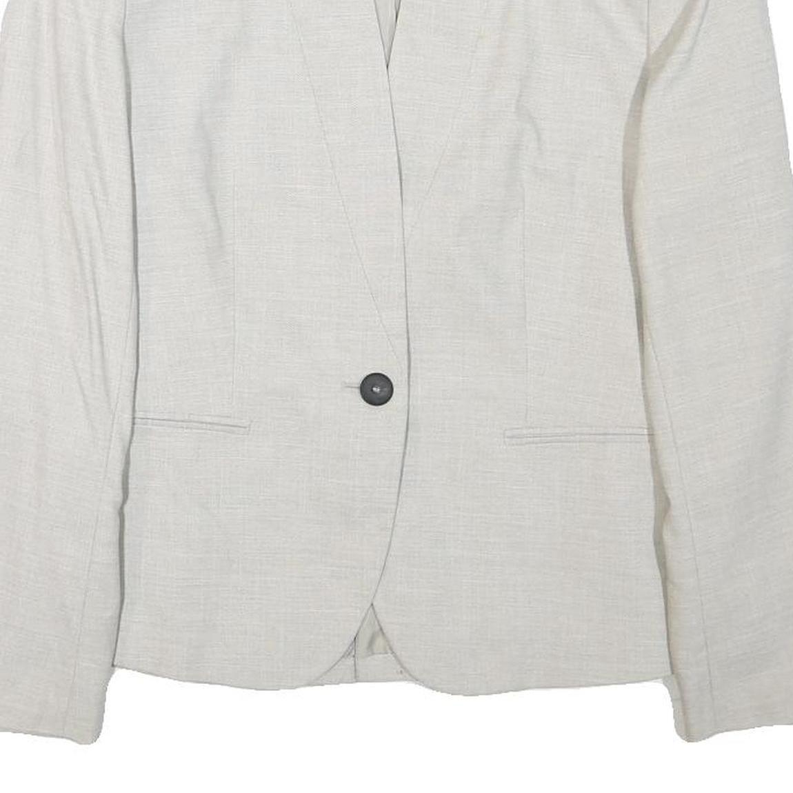 ZARA Womens Cream Button Jacket S Polyester Blend Plain Elegant Tailored