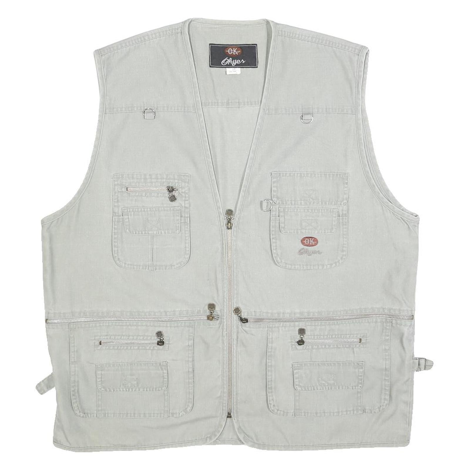 OKYES Mens Grey Cotton Blend Utility Jacket XL Pocket Zip Front Casual Style