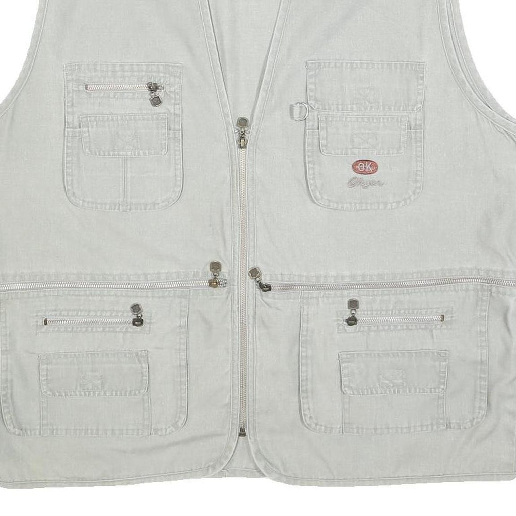 OKYES Mens Grey Cotton Blend Utility Jacket XL Pocket Zip Front Casual Style