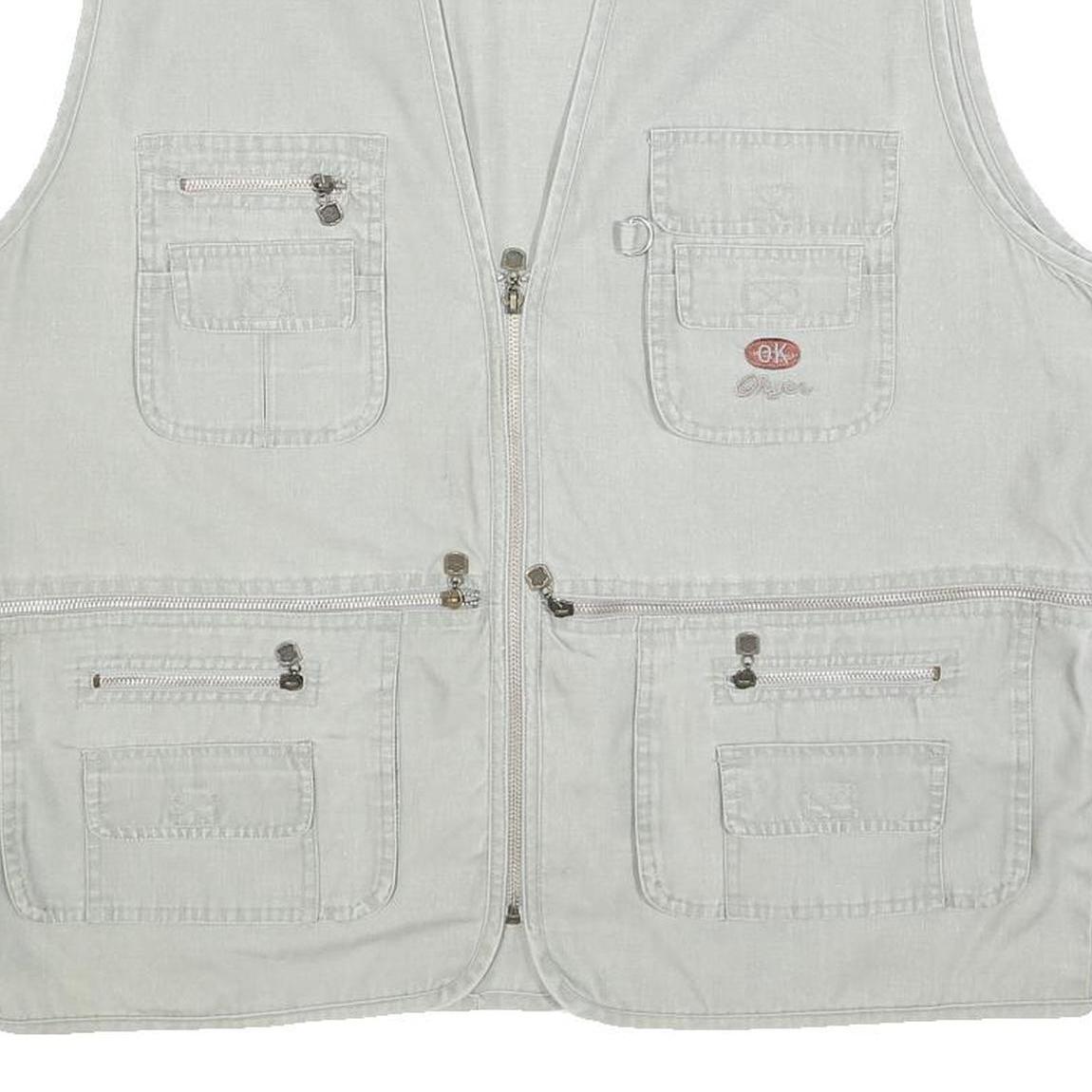 OKYES Mens Grey Cotton Blend Utility Jacket XL Pocket Zip Front Casual Style