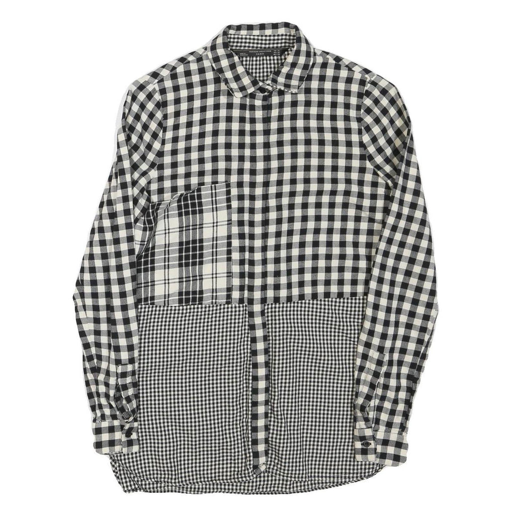 ZARA Womens Black & White Check Printed Shirt Long Sleeve Collared XS
