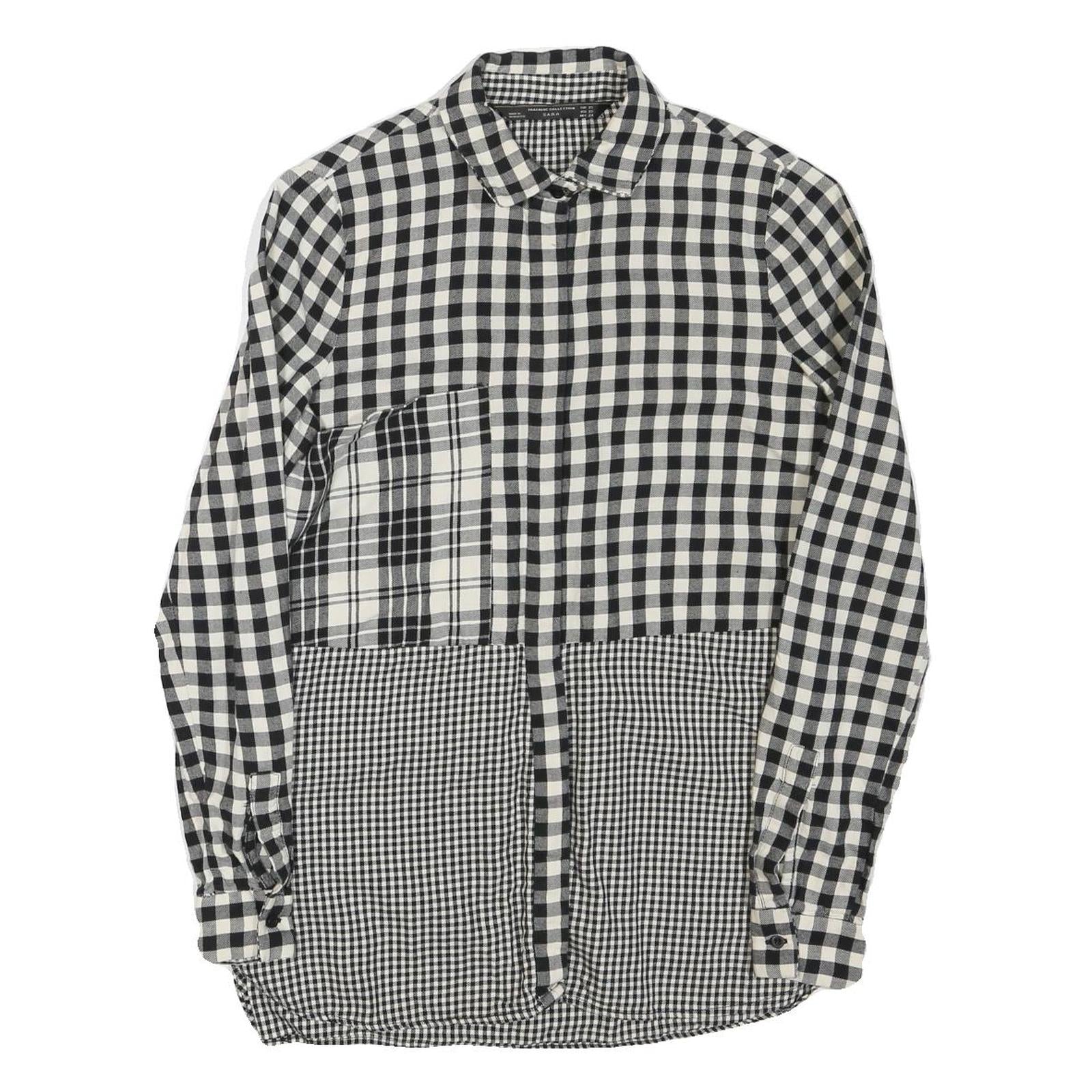 ZARA Womens Black & White Check Printed Shirt Long Sleeve Collared XS