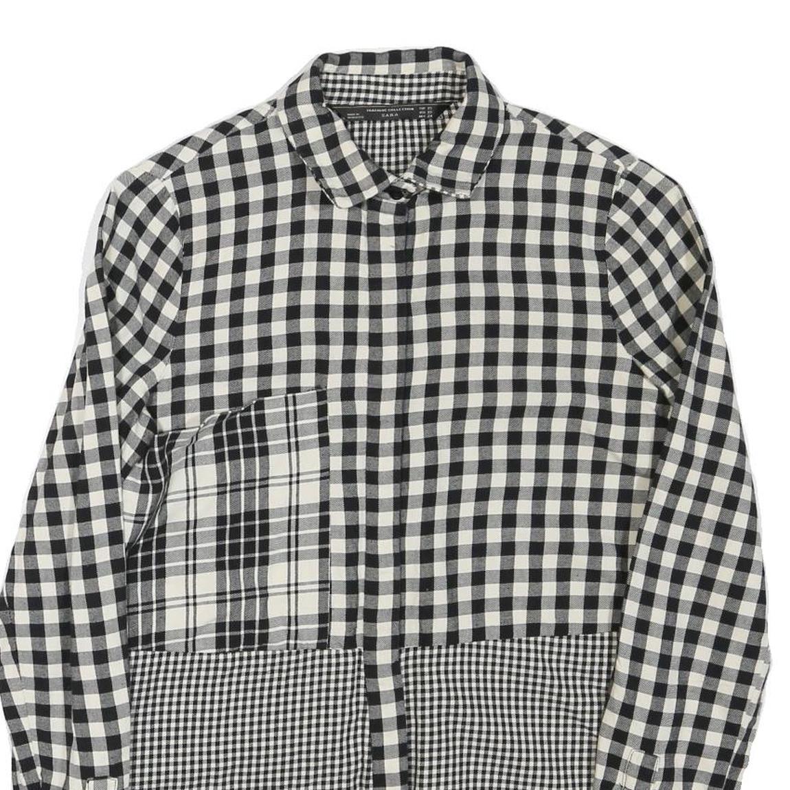 ZARA Womens Black & White Check Printed Shirt Long Sleeve Collared XS