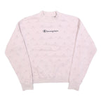CHAMPION Womens Pink Crew Neck Sweatshirt S Cotton Blend Pullover Logo Print