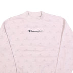 CHAMPION Womens Pink Crew Neck Sweatshirt S Cotton Blend Pullover Logo Print
