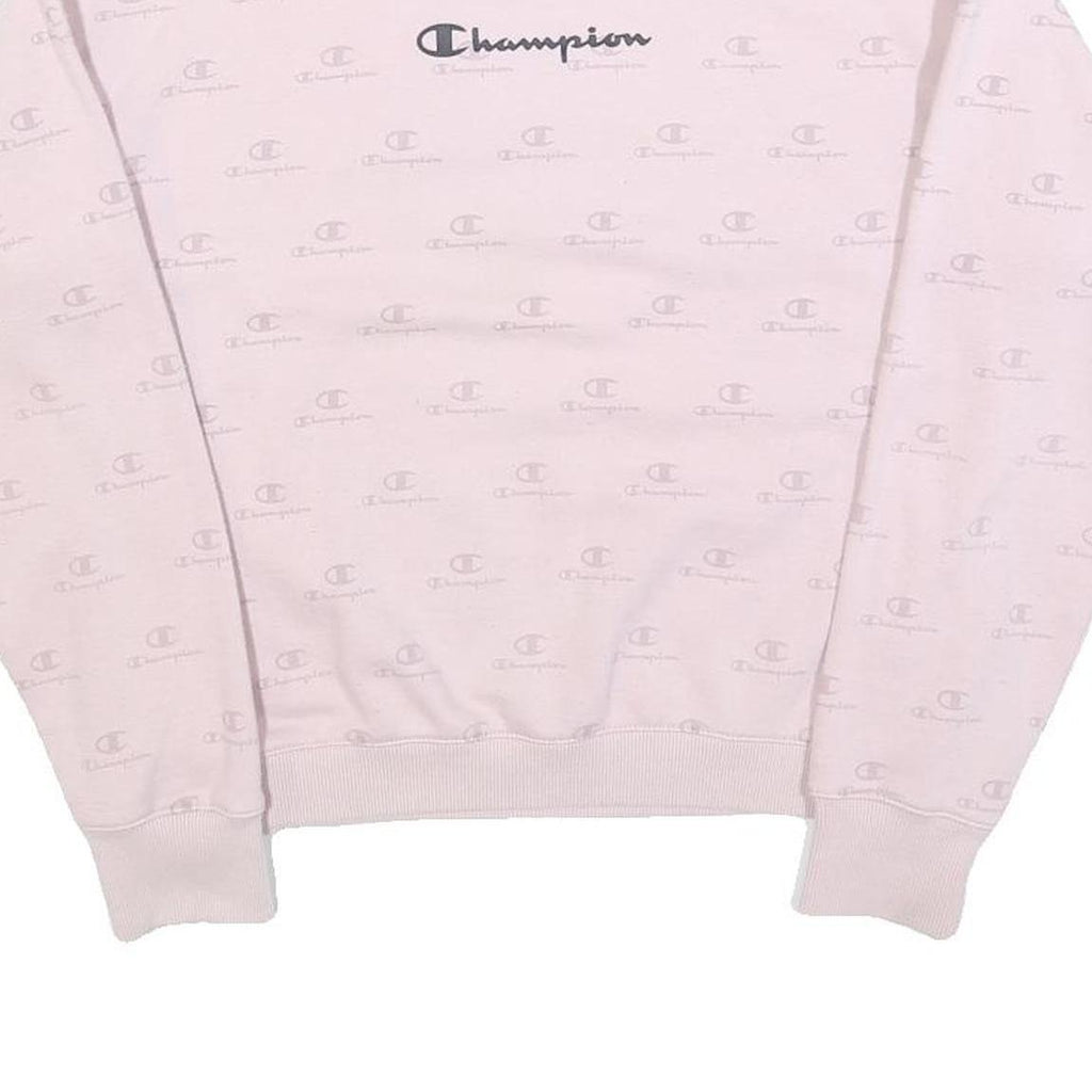 CHAMPION Womens Pink Crew Neck Sweatshirt S Cotton Blend Pullover Logo Print