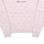 CHAMPION Womens Pink Crew Neck Sweatshirt S Cotton Blend Pullover Logo Print