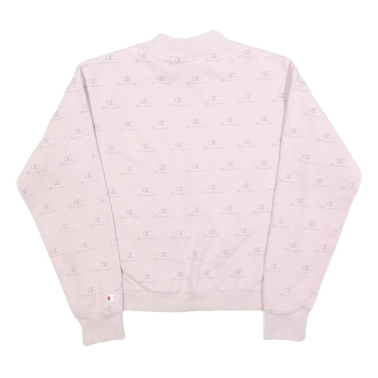CHAMPION Womens Pink Crew Neck Sweatshirt S Cotton Blend Pullover Logo Print