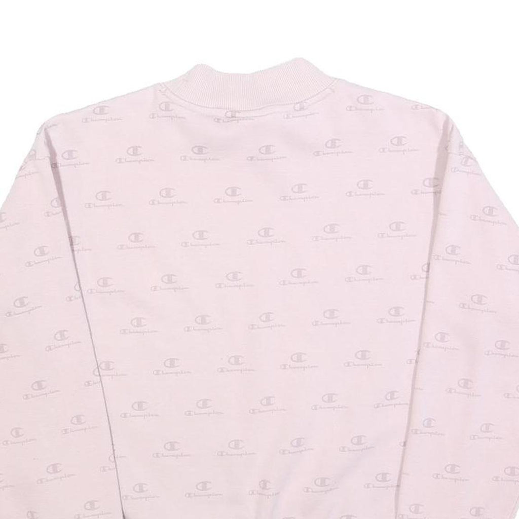 CHAMPION Womens Pink Crew Neck Sweatshirt S Cotton Blend Pullover Logo Print