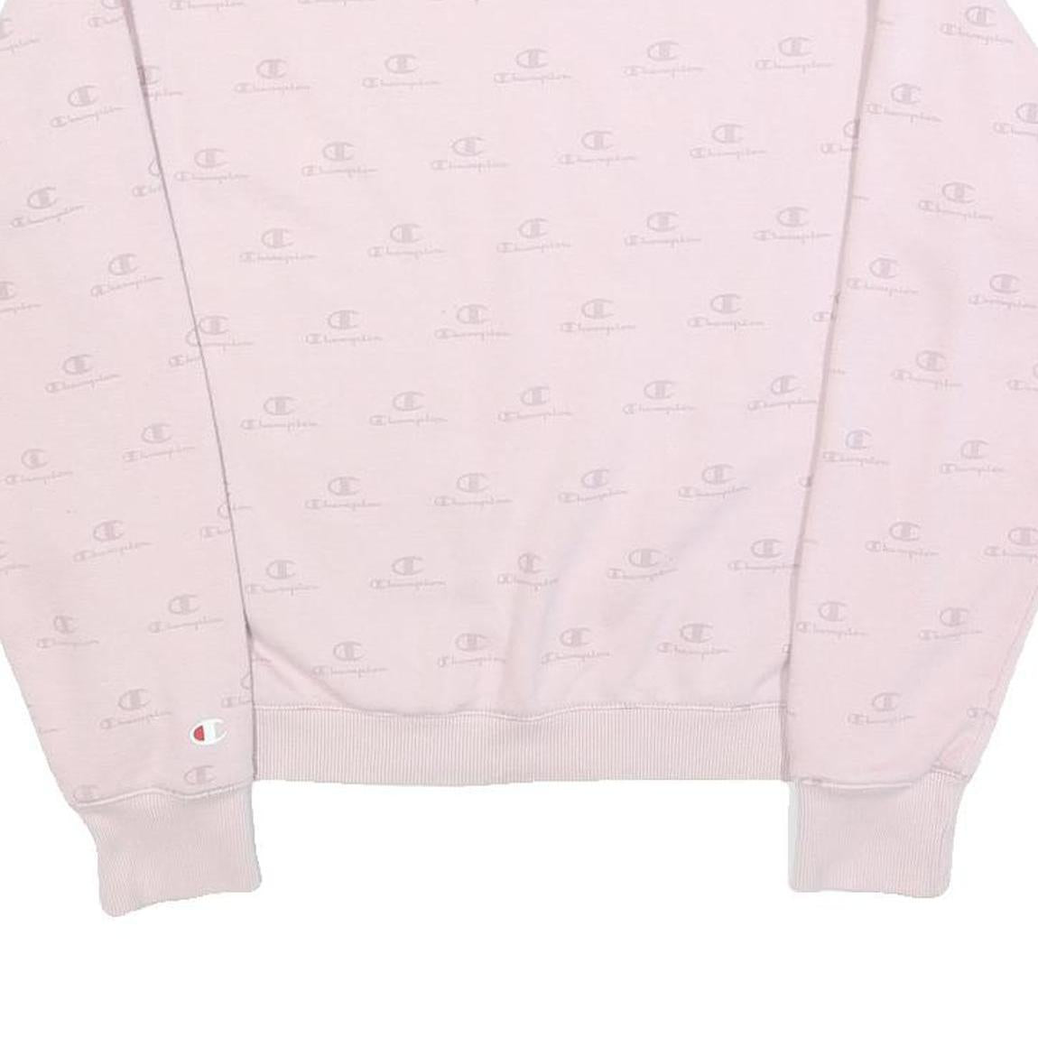 CHAMPION Womens Pink Crew Neck Sweatshirt S Cotton Blend Pullover Logo Print