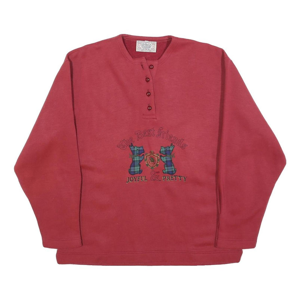 CRAFT BAY Womens Red Button Neck L Sweatshirt Cotton Blend Casual Pullover