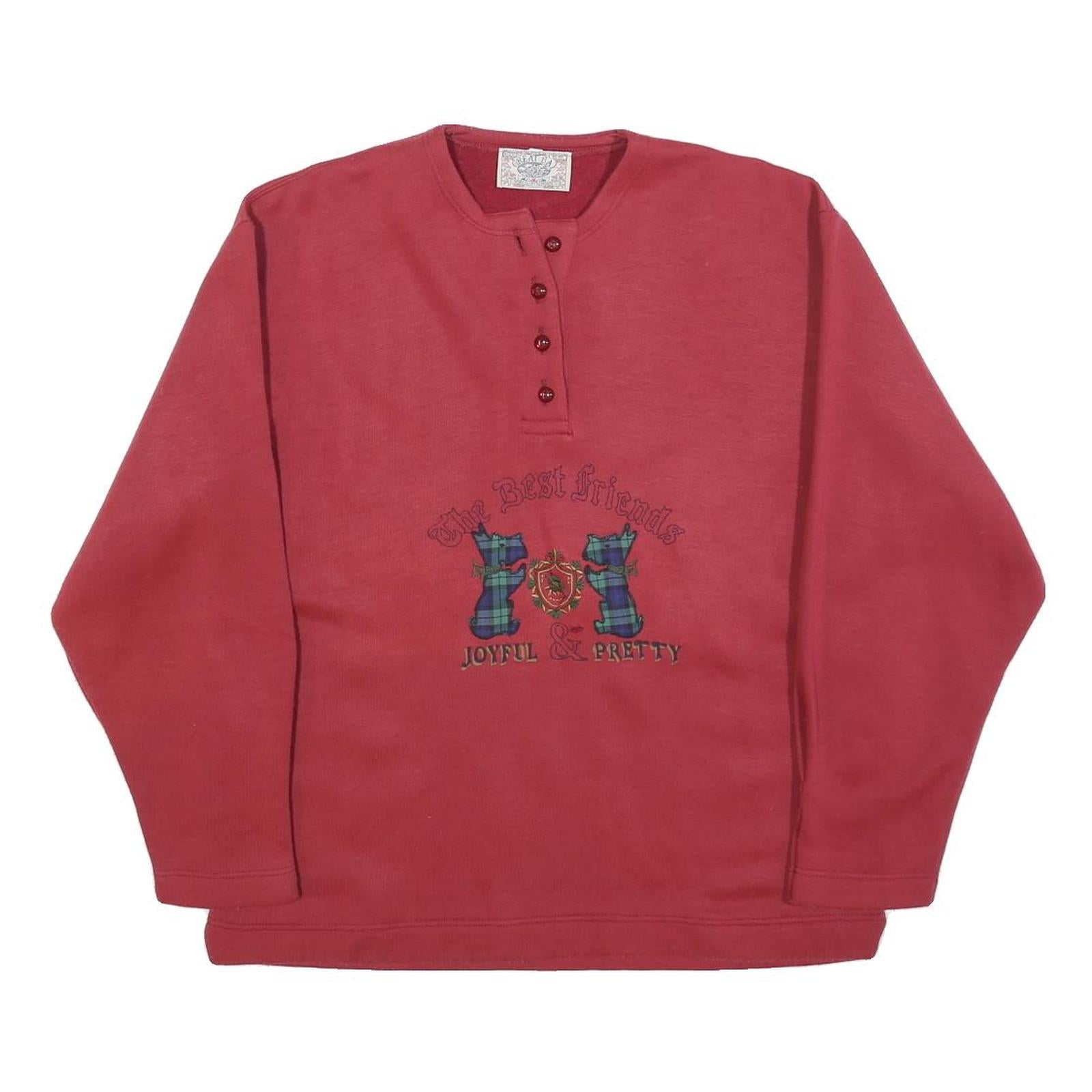 CRAFT BAY Womens Red Button Neck L Sweatshirt Cotton Blend Casual Pullover