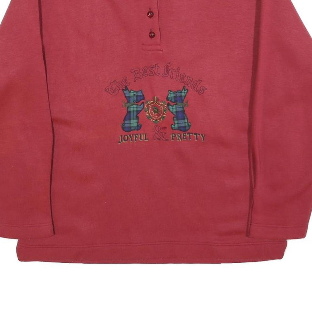 CRAFT BAY Womens Red Button Neck L Sweatshirt Cotton Blend Casual Pullover