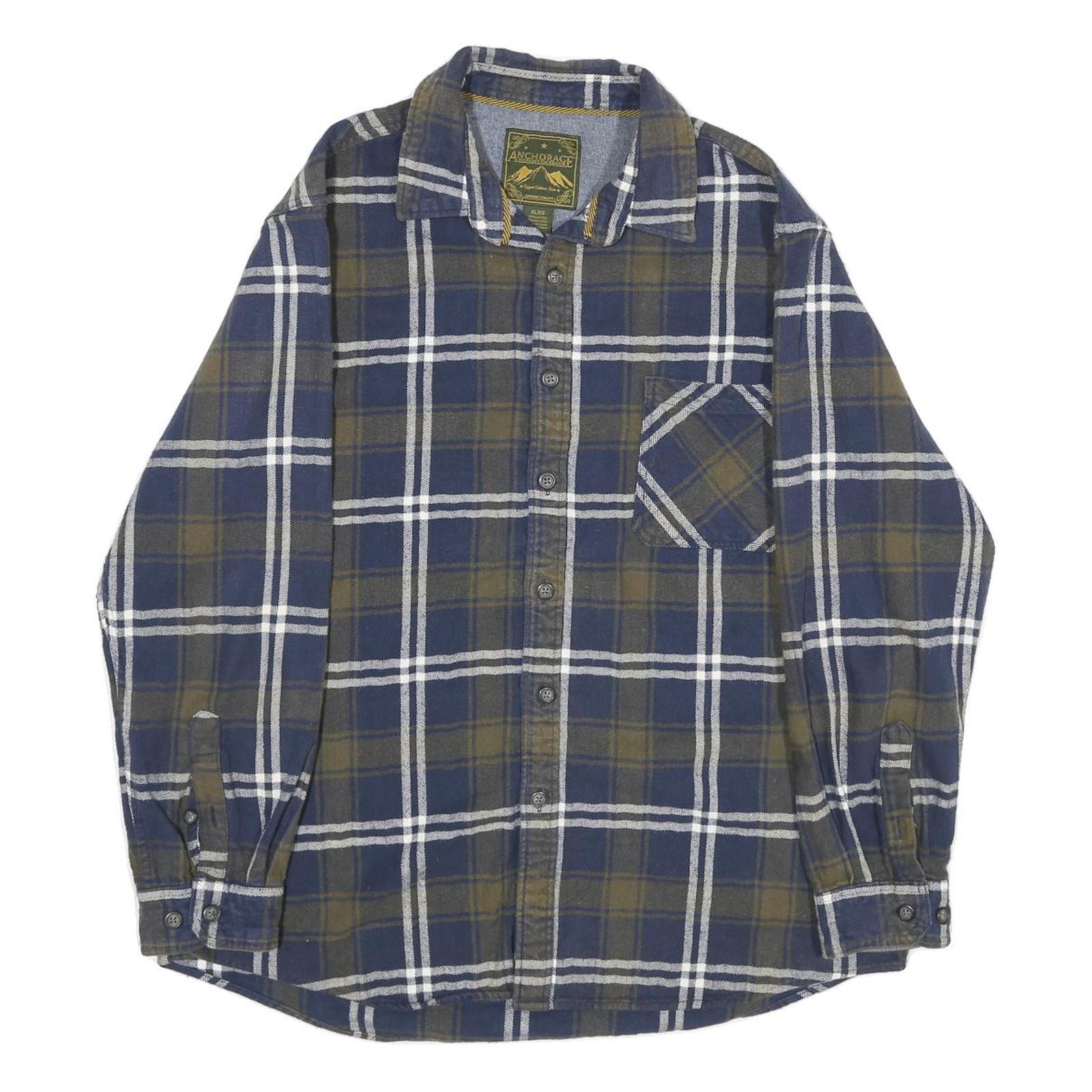 ANCHORAGE Mens Blue & Olive Check Shirt XL Long Sleeve Cotton Casual