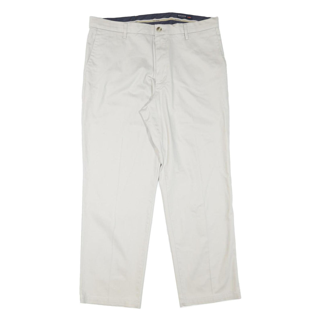 DOCKERS Mens Cotton Blend Beige Regular Straight Trousers W36 L30 Classic Zip