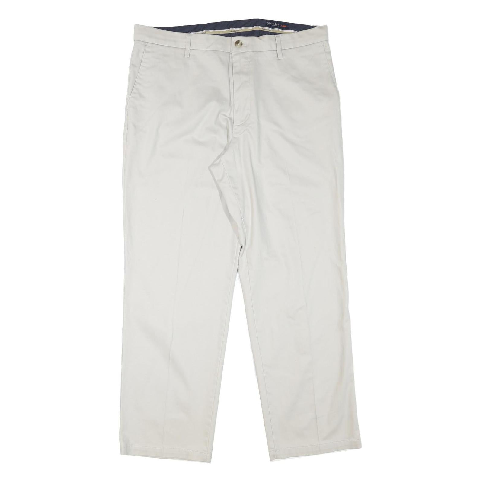 DOCKERS Mens Cotton Blend Beige Regular Straight Trousers W36 L30 Classic Zip