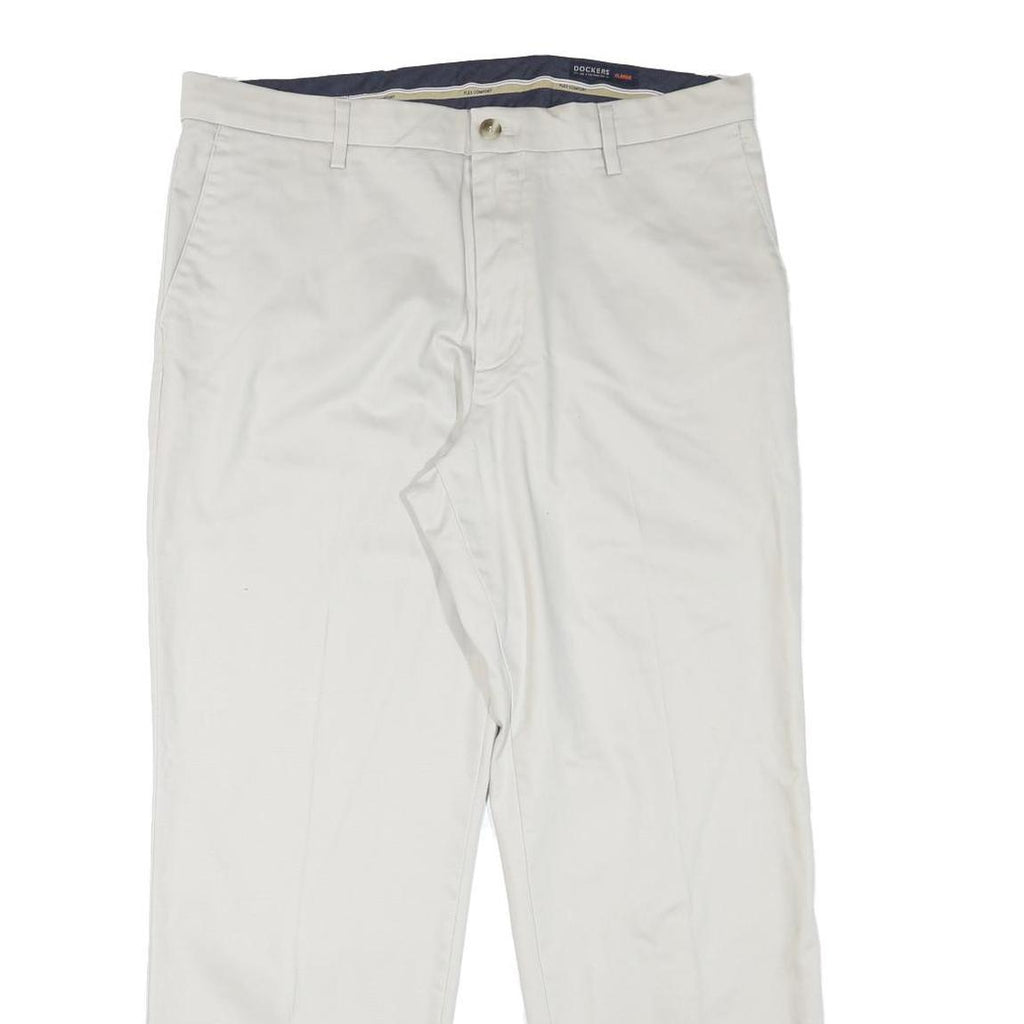 DOCKERS Mens Cotton Blend Beige Regular Straight Trousers W36 L30 Classic Zip
