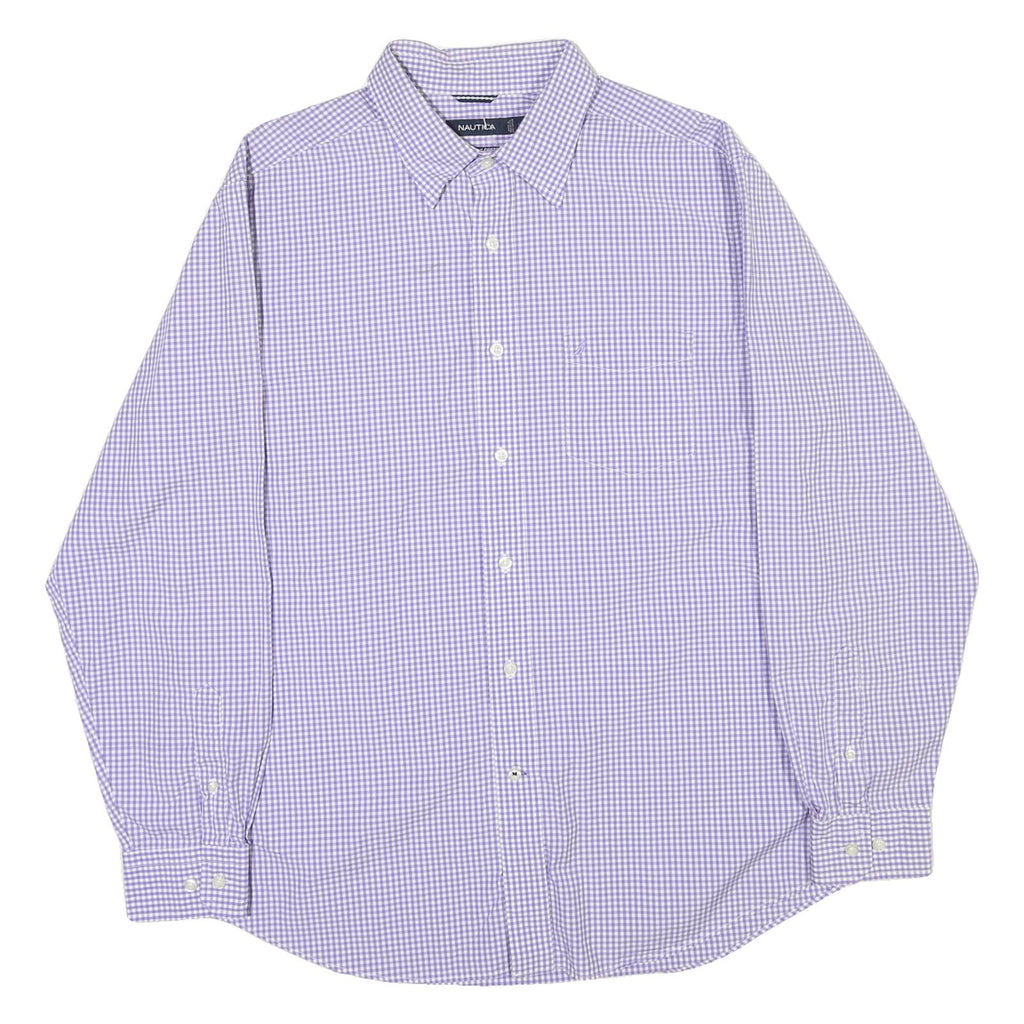 NAUTICA Mens Purple & White Check Shirt L Cotton Blend Casual Classic Fit