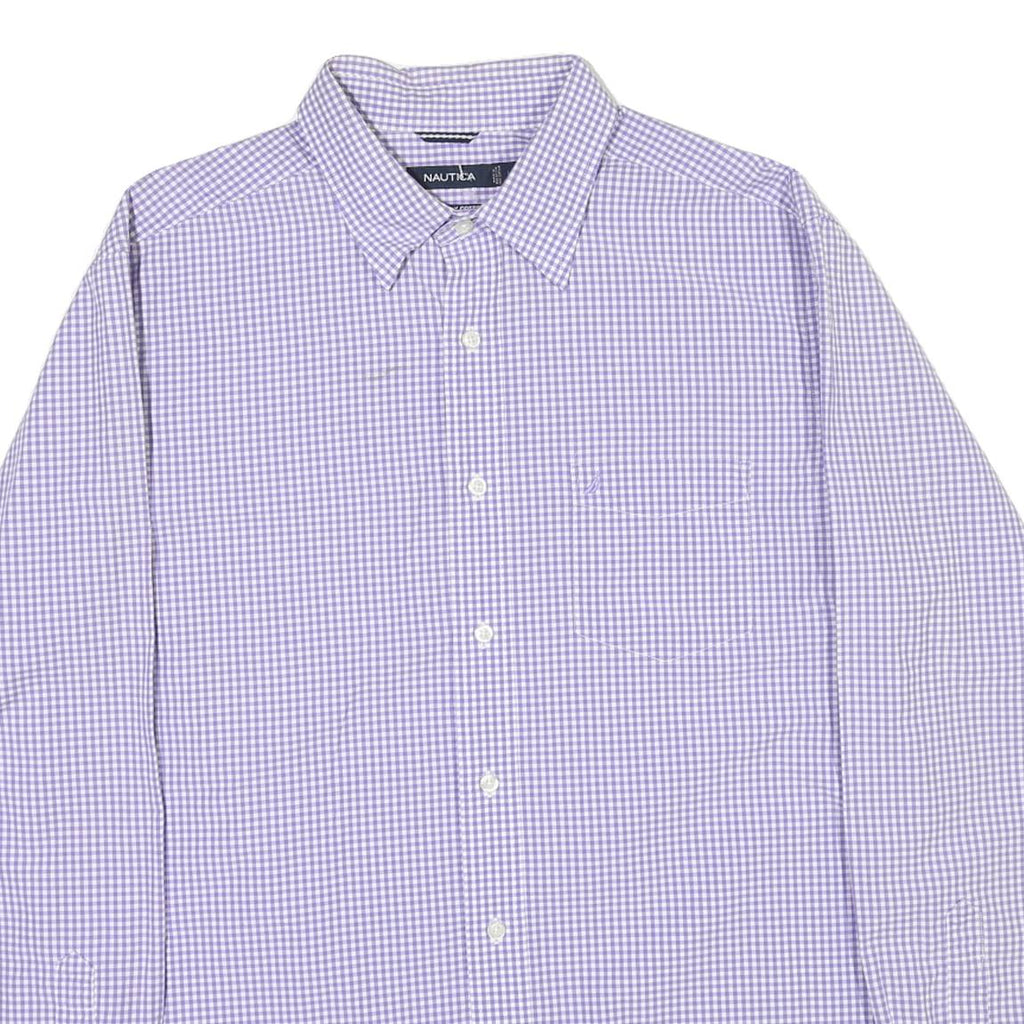 NAUTICA Mens Purple & White Check Shirt L Cotton Blend Casual Classic Fit