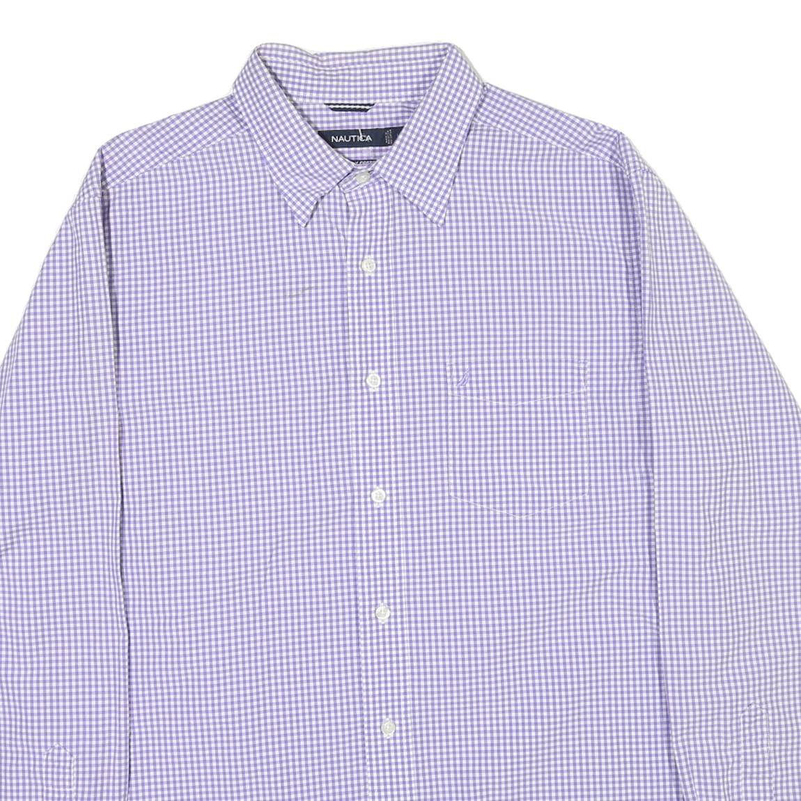 NAUTICA Mens Purple & White Check Shirt L Cotton Blend Casual Classic Fit