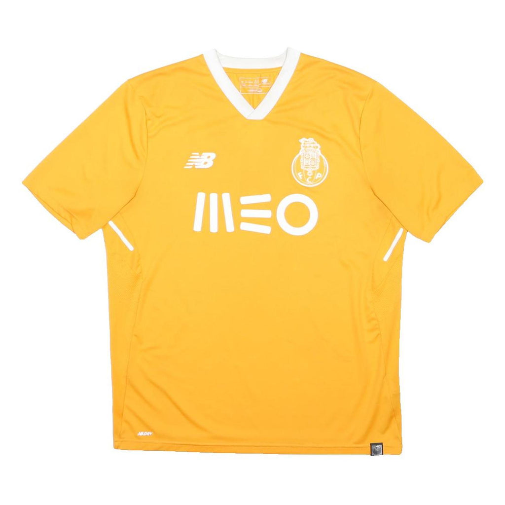 NEW BALANCE Mens Yellow Football T-Shirt L Short Sleeve V-Neck Sportswear