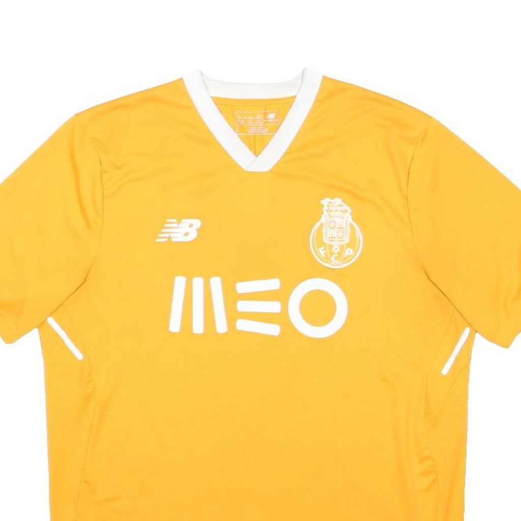 NEW BALANCE Mens Yellow Football T-Shirt L Short Sleeve V-Neck Sportswear