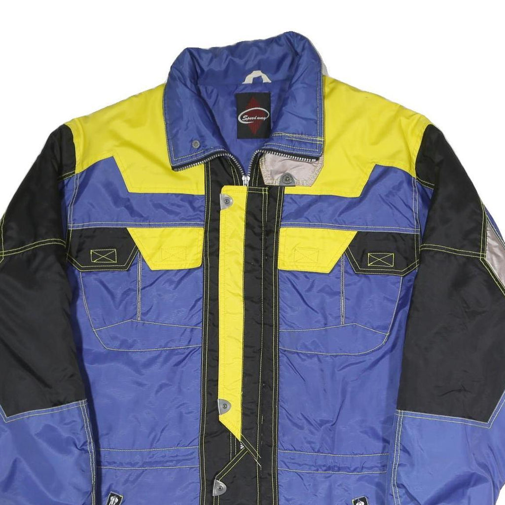 SPEEDWAY Mens Blue & Yellow Colourblock Jacket M Polyester Casual Zip Pockets