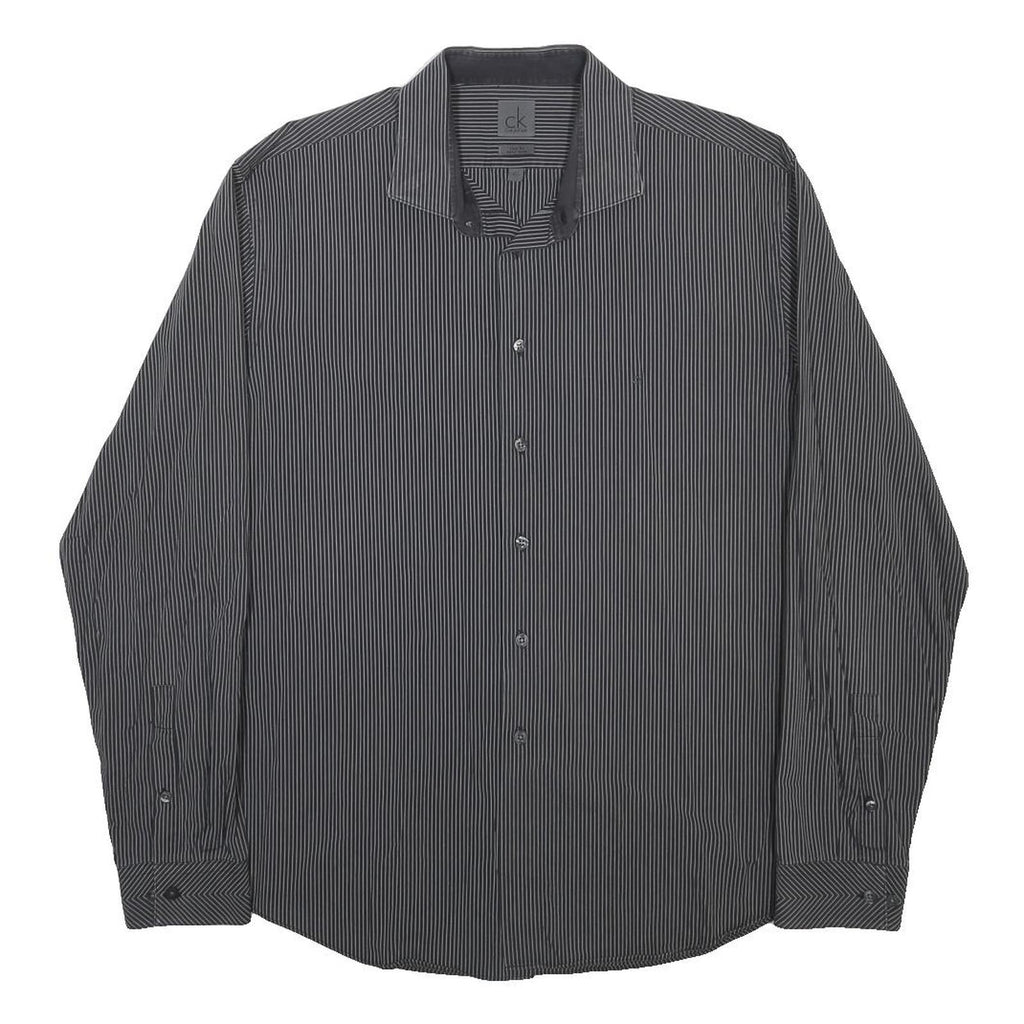 CALVIN KLEIN Mens Black & White Pinstripe Shirt XL Cotton Long Sleeve Formal