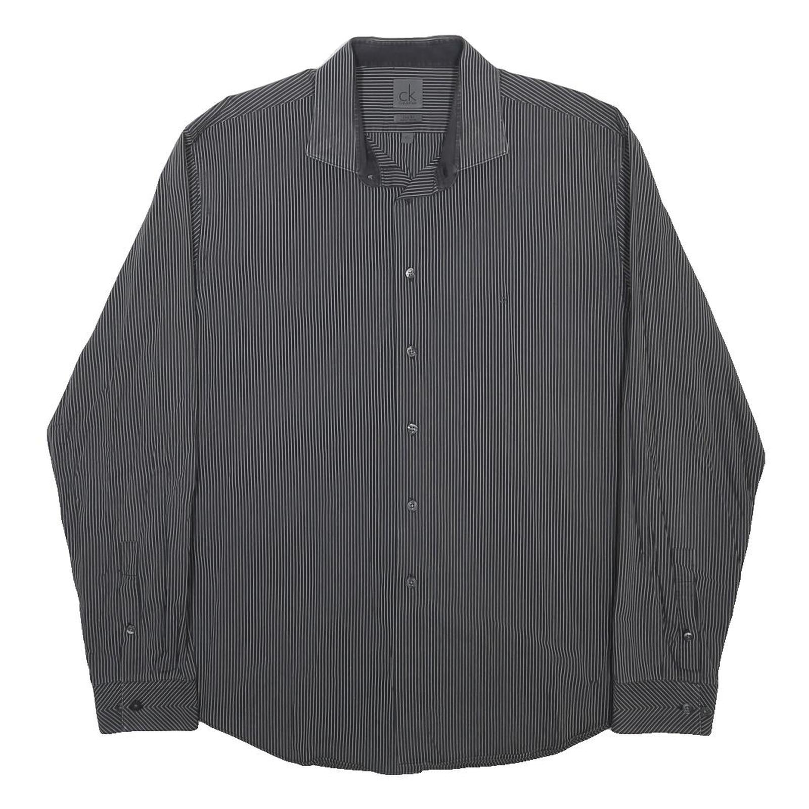 CALVIN KLEIN Mens Black & White Pinstripe Shirt XL Cotton Long Sleeve Formal