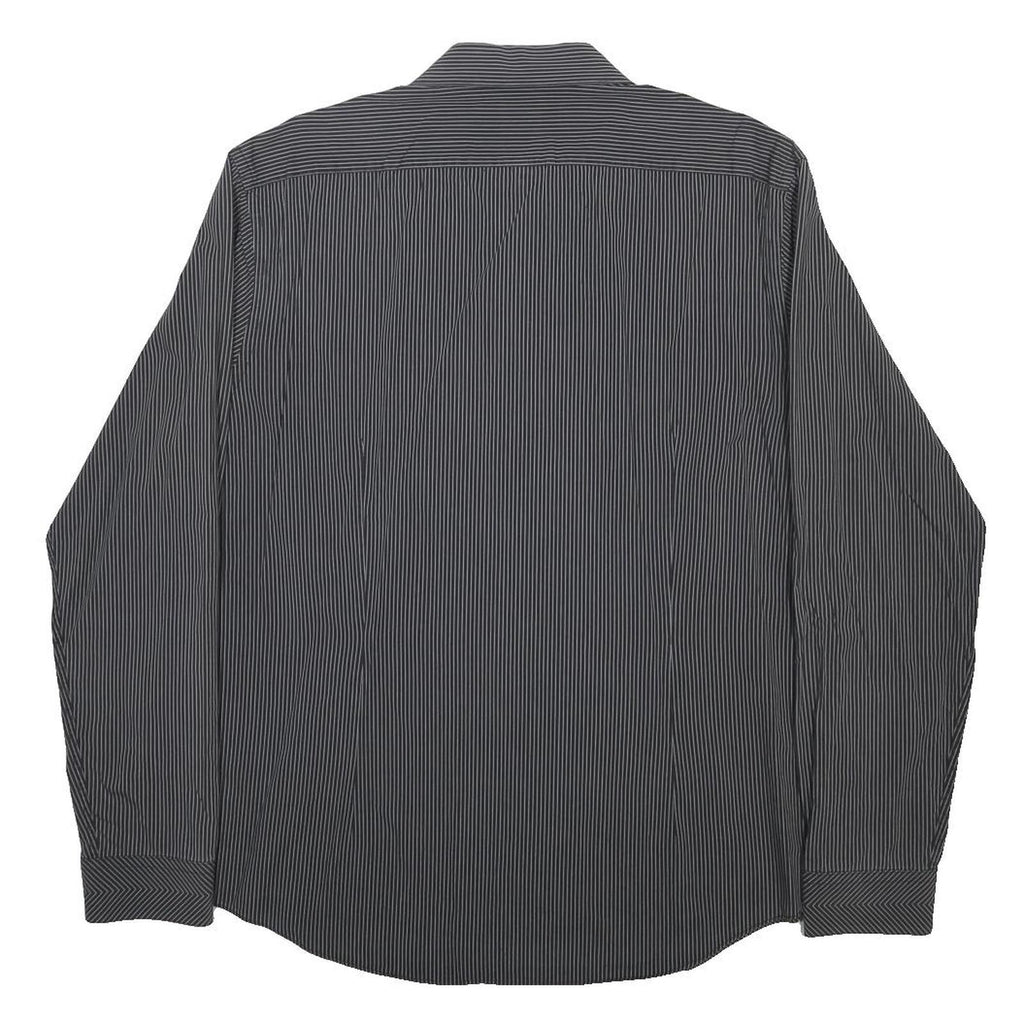 CALVIN KLEIN Mens Black & White Pinstripe Shirt XL Cotton Long Sleeve Formal