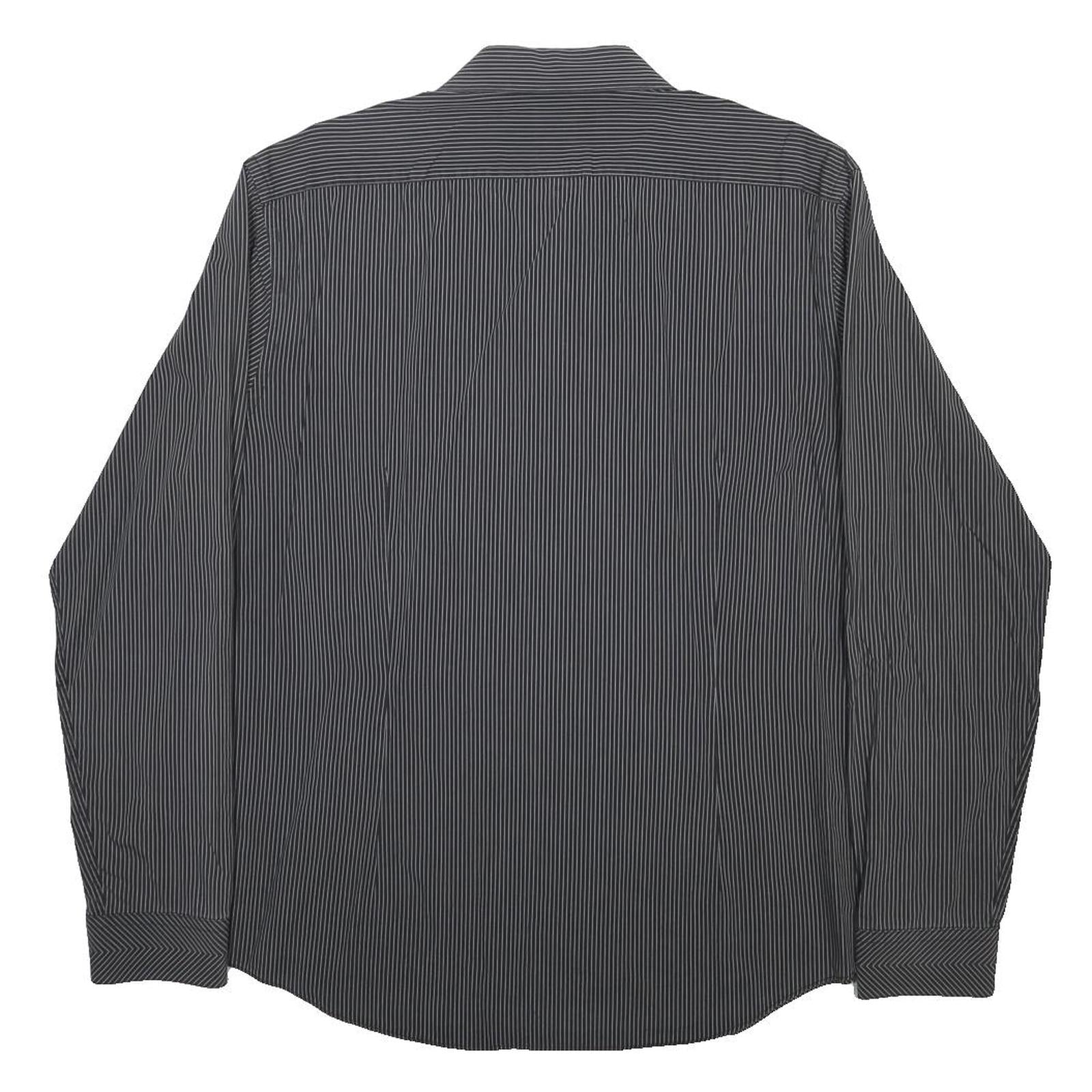 CALVIN KLEIN Mens Black & White Pinstripe Shirt XL Cotton Long Sleeve Formal