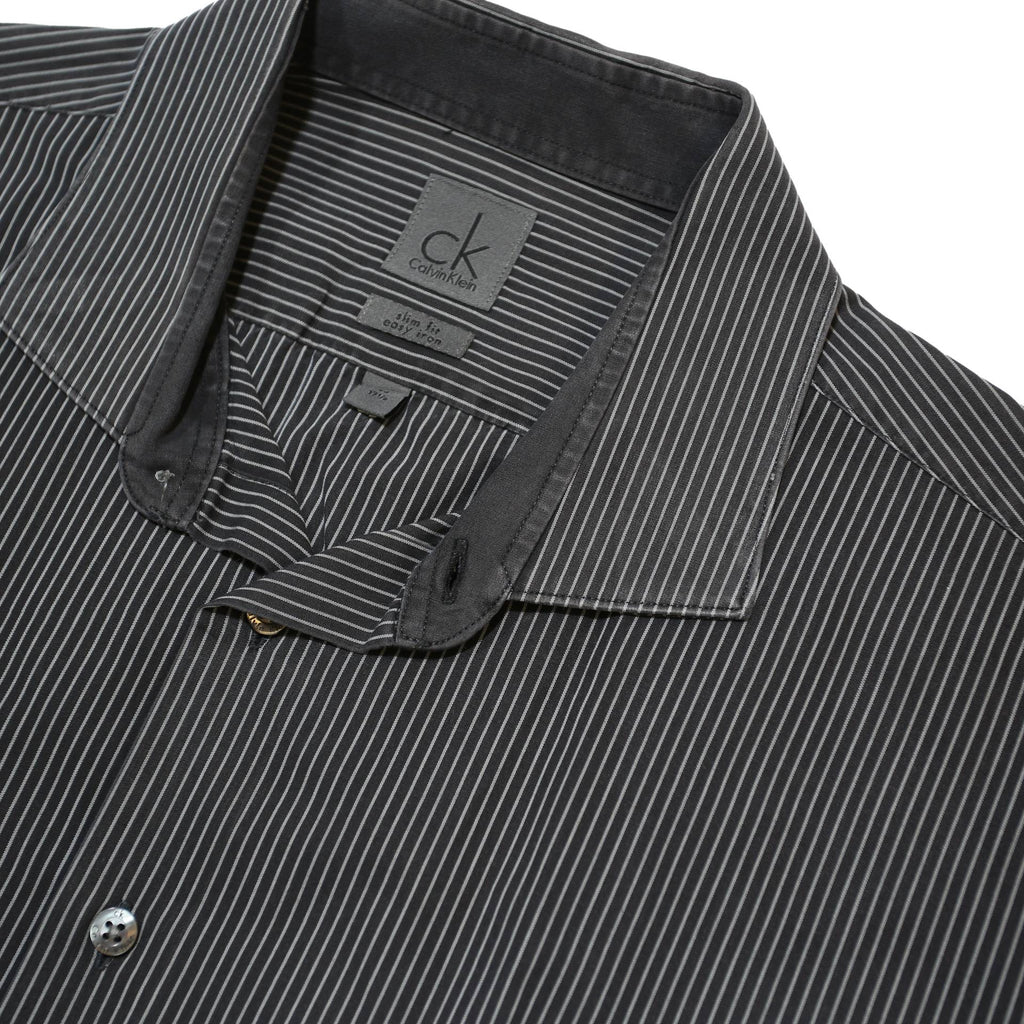 CALVIN KLEIN Mens Black & White Pinstripe Shirt XL Cotton Long Sleeve Formal