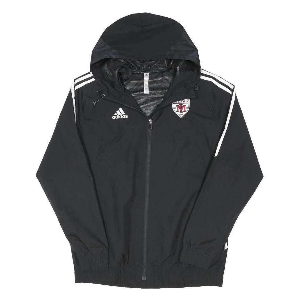 ADIDAS Mens Black & White Track Jacket L Polyester Blend Zip Hooded Sportswear