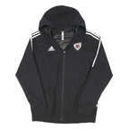 ADIDAS Mens Black & White Track Jacket L Polyester Blend Zip Hooded Sportswear